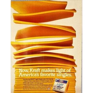 Kraft Light American Cheese "Now Kraft Makes Light of Singles" Vtg Print Ad 1985